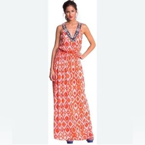 Desigual Whitney Coral Beaded V-neck maxi dress.